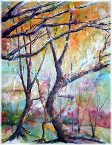 Peinture intitulée "Les arbres à l'écol…" par Rémy Nicolas Graphite, Œuvre d'art originale, Huile