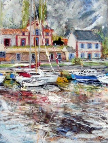 Painting titled "Pontrieux du quai à…" by Rémy Nicolas Graphite, Original Artwork