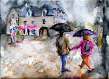 Peinture intitulée "Locronan pluie lumi…" par Rémy Nicolas Graphite, Œuvre d'art originale