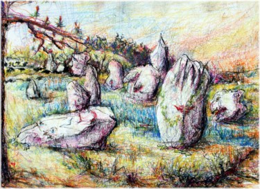 Painting titled "Carnac Menhirs et K…" by Rémy Nicolas Graphite, Original Artwork