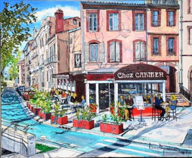 Картина под названием "restaurant carmen" - Remy Peyranne, Подлинное произведение искусства, Масло