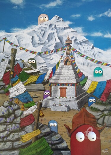 Pintura intitulada "Sept trucs au tibet" por Remy Tuybens, Obras de arte originais, Acrílico