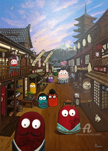 Malerei mit dem Titel "Kyōto no momo" von Remy Tuybens, Original-Kunstwerk, Acryl