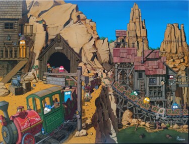 Pintura intitulada "Le train de la mine" por Remy Tuybens, Obras de arte originais, Acrílico