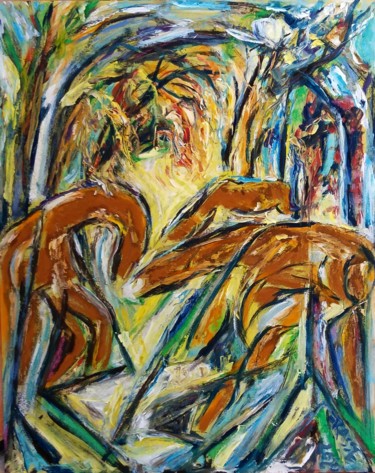 Painting titled "chevaux cubistes da…" by Remy Rasse, Original Artwork, Oil