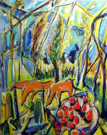 Painting titled "chevaux , nature mo…" by Remy Rasse, Original Artwork, Oil