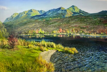 Картина под названием "горное озеро" - Remzi Kerimli, Подлинное произведение искусства, Масло Установлен на Деревянная рама…