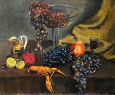 Peinture intitulée "Виноград, лимон и р…" par Remzi Kerimli, Œuvre d'art originale, Huile