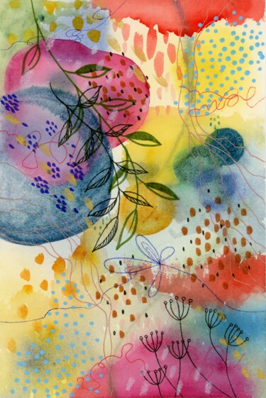 Peinture intitulée "THE GARDEN IN BLOOM" par Rena Matha, Œuvre d'art originale, Aquarelle