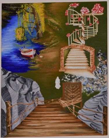 Painting titled "JOURNEYS OF LIFE" by Reny Gab, Original Artwork, Oil Mounted on Wood Panel