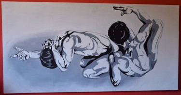 Painting titled "A MAN BROKEN DOWN" by Reny Gab, Original Artwork, Acrylic Mounted on Wood Panel