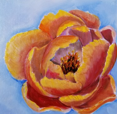 Painting titled "Red peony, Pivoine…" by Renata Minko, Original Artwork, Oil