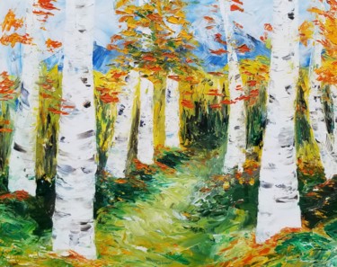 Painting titled "Birch Light, Tree p…" by Renata Minko, Original Artwork, Oil