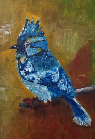 Peinture intitulée "Blue bird" par Renata Minko, Œuvre d'art originale, Huile