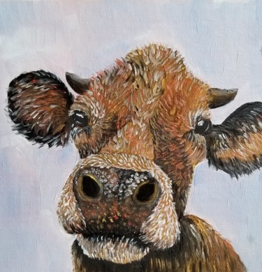 Painting titled "Gold Cow" by Renata Minko, Original Artwork, Oil