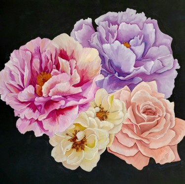 Painting titled "Fleurs magiques  oi…" by Renata Minko, Original Artwork, Oil