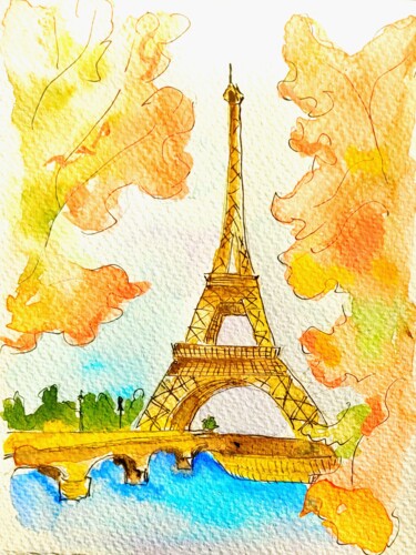 Malerei mit dem Titel "Paris" von Renata Minko, Original-Kunstwerk, Aquarell
