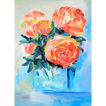 Peinture intitulée "Roses Flower oil pa…" par Renata Minko, Œuvre d'art originale, Huile