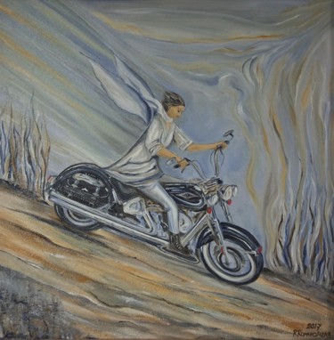 Malarstwo zatytułowany „Anioł i Harley” autorstwa Renata Romanowska, Oryginalna praca, Akryl