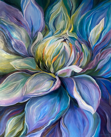 Malerei mit dem Titel "Blue Bloom" von Renata Romanowska, Original-Kunstwerk, Acryl Auf Keilrahmen aus Holz montiert