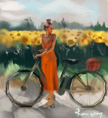 Digital Arts titled "Girl in the village" by Renata Valeeva, Original Artwork, Digital Painting