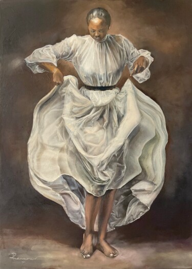 Painting titled "Begin" by Renata Valeeva, Original Artwork, Oil Mounted on Wood Stretcher frame