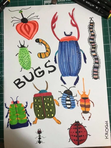 Dibujo titulada "Bugs" por Renata Krogh, Obra de arte original, Pluma de gel