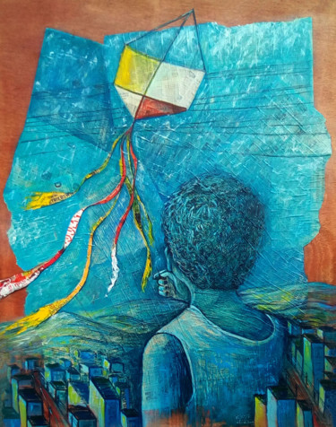 Schilderij getiteld "menino pipa" door Renata Sass, Origineel Kunstwerk, Olie