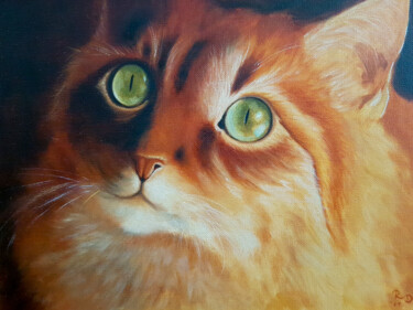 Painting titled "Rote Katze" by Renate Dohr, Original Artwork, Oil