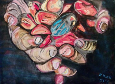 Malerei mit dem Titel "Palmölbaumfrüchte" von Renate Kock, Original-Kunstwerk, Acryl