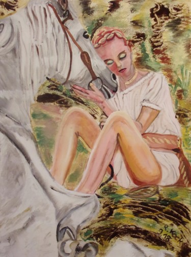 Malerei mit dem Titel "Die Pferdeflüsterin" von Renate Kock, Original-Kunstwerk, Acryl