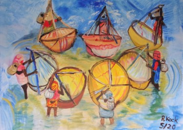 Malerei mit dem Titel "Fischerinnen mit se…" von Renate Kock, Original-Kunstwerk, Öl