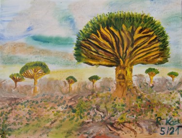 Malerei mit dem Titel "Drachenbäume" von Renate Kock, Original-Kunstwerk, Öl