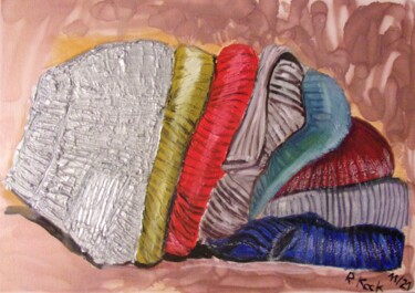 Malerei mit dem Titel "Parade der Pullover" von Renate Kock, Original-Kunstwerk, Öl