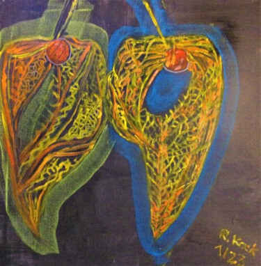 Painting titled "Lampionblumen in Au…" by Renate Kock, Original Artwork, Acrylic