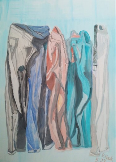 Painting titled "Meeting der Jeans" by Renate Kock, Original Artwork, Oil