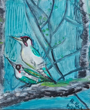 Painting titled "Woodpecker" by Renate Kock, Original Artwork, Acrylic