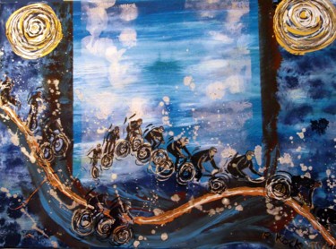Malerei mit dem Titel "Radrennen" von Renate Kock, Original-Kunstwerk, Acryl