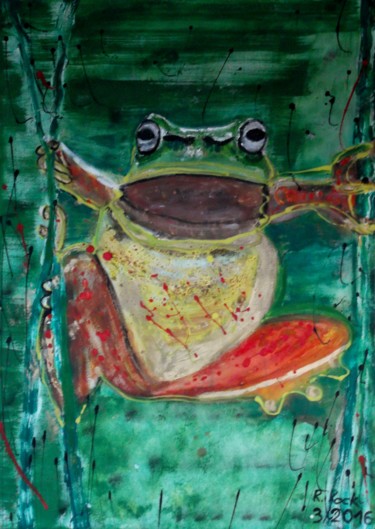 Malerei mit dem Titel "Laubfrosch" von Renate Kock, Original-Kunstwerk, Acryl