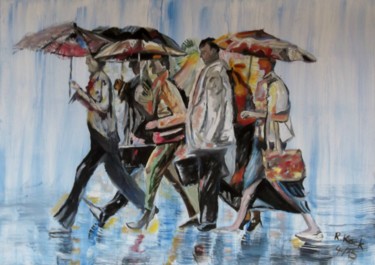 Malerei mit dem Titel "It's raining bad" von Renate Kock, Original-Kunstwerk, Öl
