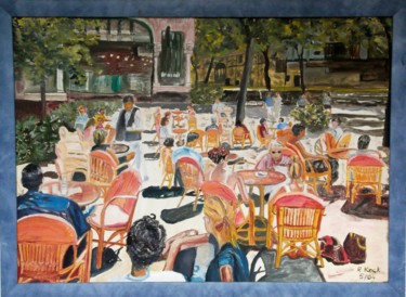 Painting titled "Straßencafé in Fran…" by Renate Kock, Original Artwork, Oil