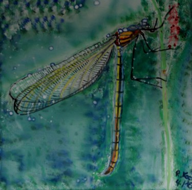 Malerei mit dem Titel "Libelle" von Renate Kock, Original-Kunstwerk, Acryl