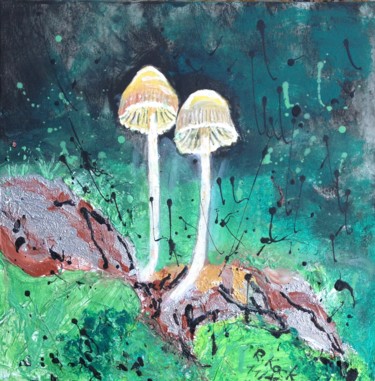 Malerei mit dem Titel "Zwei Pilze steh`n i…" von Renate Kock, Original-Kunstwerk, Acryl