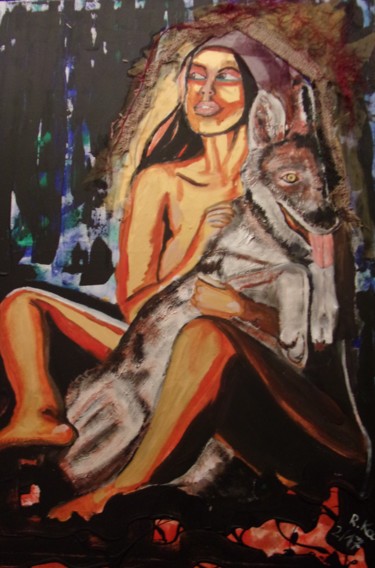 Painting titled "Die mit dem Wolf sp…" by Renate Kock, Original Artwork, Acrylic