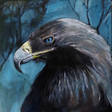 Malerei mit dem Titel "Blue eyed eagle" von Renate Scheinhardt, Original-Kunstwerk, Acryl Auf Keilrahmen aus Holz montiert
