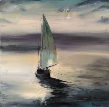 Painting titled "Late afternoon sail…" by Renate Scheinhardt, Original Artwork, Acrylic Mounted on Wood Stretcher frame