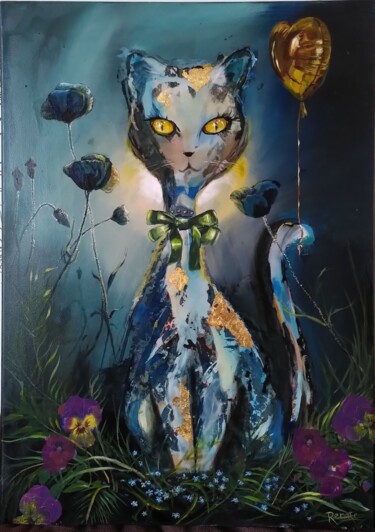 Pintura intitulada "Moonlightcat (serie…" por Renate Scheinhardt, Obras de arte originais, Acrílico Montado em Armação em ma…