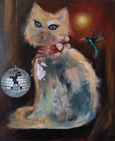 Pintura titulada "Fluffy moonlightcat…" por Renate Scheinhardt, Obra de arte original, Acrílico Montado en Bastidor de camil…