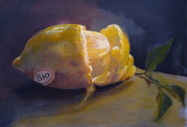 Schilderij getiteld "Geschilde citroen" door Renate Scheinhardt, Origineel Kunstwerk, Acryl