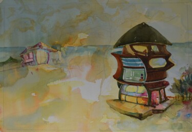 Painting titled "totem house" by Renato Cardoso, Original Artwork, Watercolor
